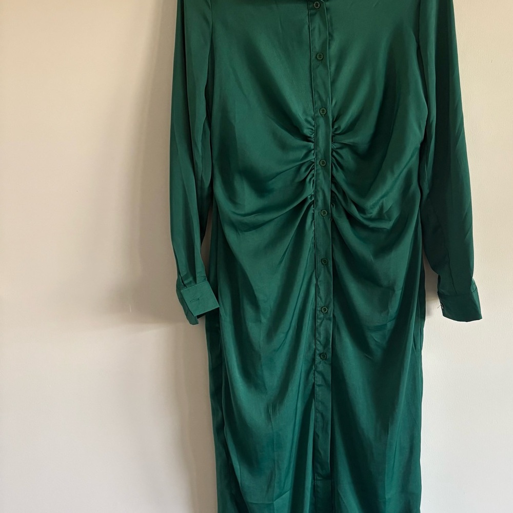 Nasty Gal Emerald Button-Up Long Sleeve Dress
